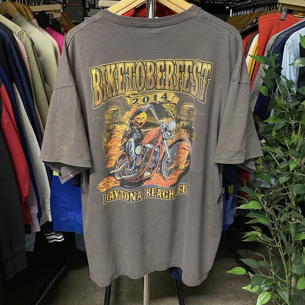 2014 Biketoberfest Daytona Beach Florida Skeleton Flames Biker Tee Men's 3XL